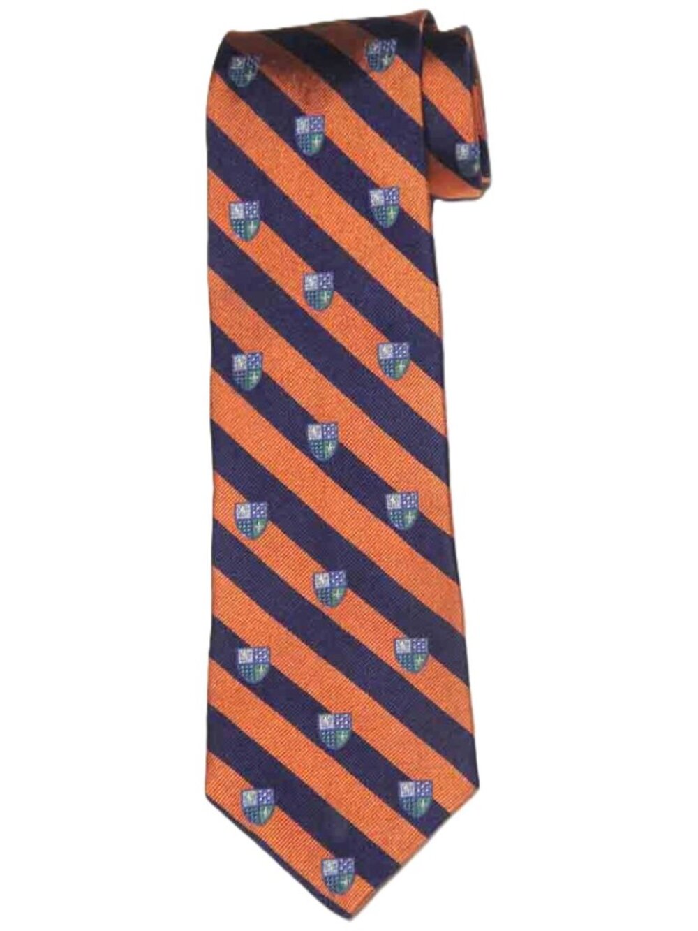 Brooks Brothers English Silk Tie Heraldic Clubs Repp Stripe Orange Blue Men's